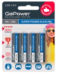 00-00015601 Super Power Alkaline Элемент питания AA/LR6 щелочной 1.5В, 4шт, GoPower